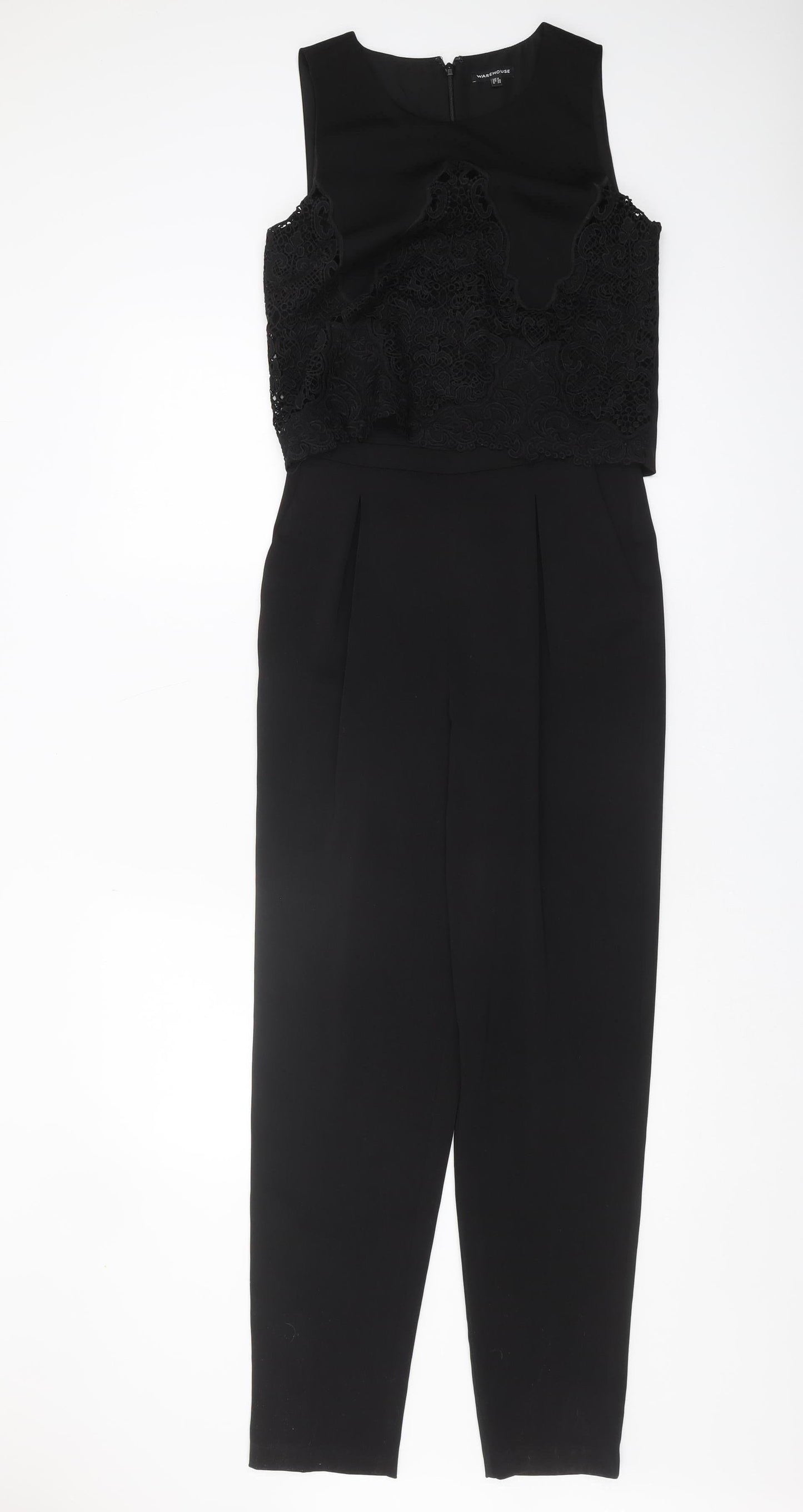 Warehouse Black Lace Detail Women's Jumpsuit, Size 8