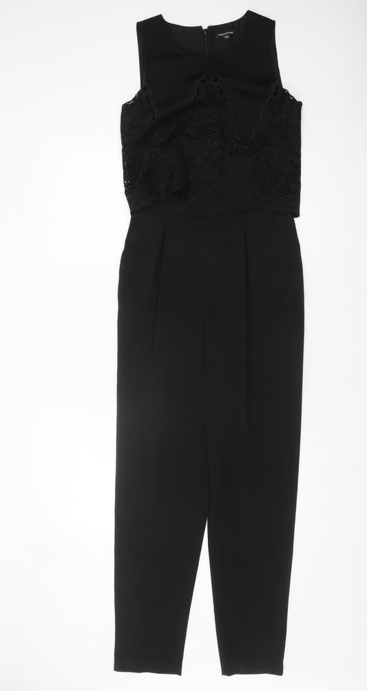 Warehouse Black Lace Detail Women's Jumpsuit, Size 8