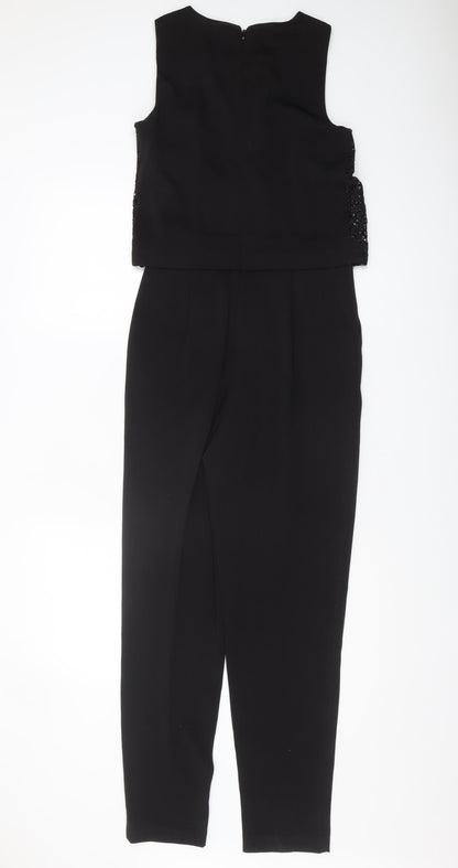 Warehouse Black Lace Detail Women's Jumpsuit, Size 8