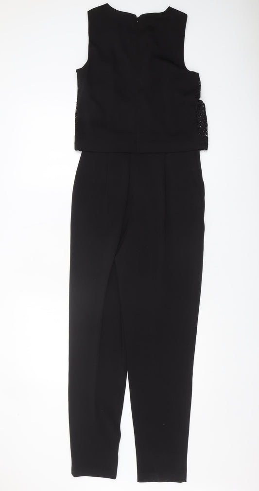 Warehouse Black Lace Detail Women's Jumpsuit, Size 8