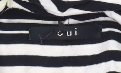 Oui Women's Black V-Neck Striped Shift Dress Size 14