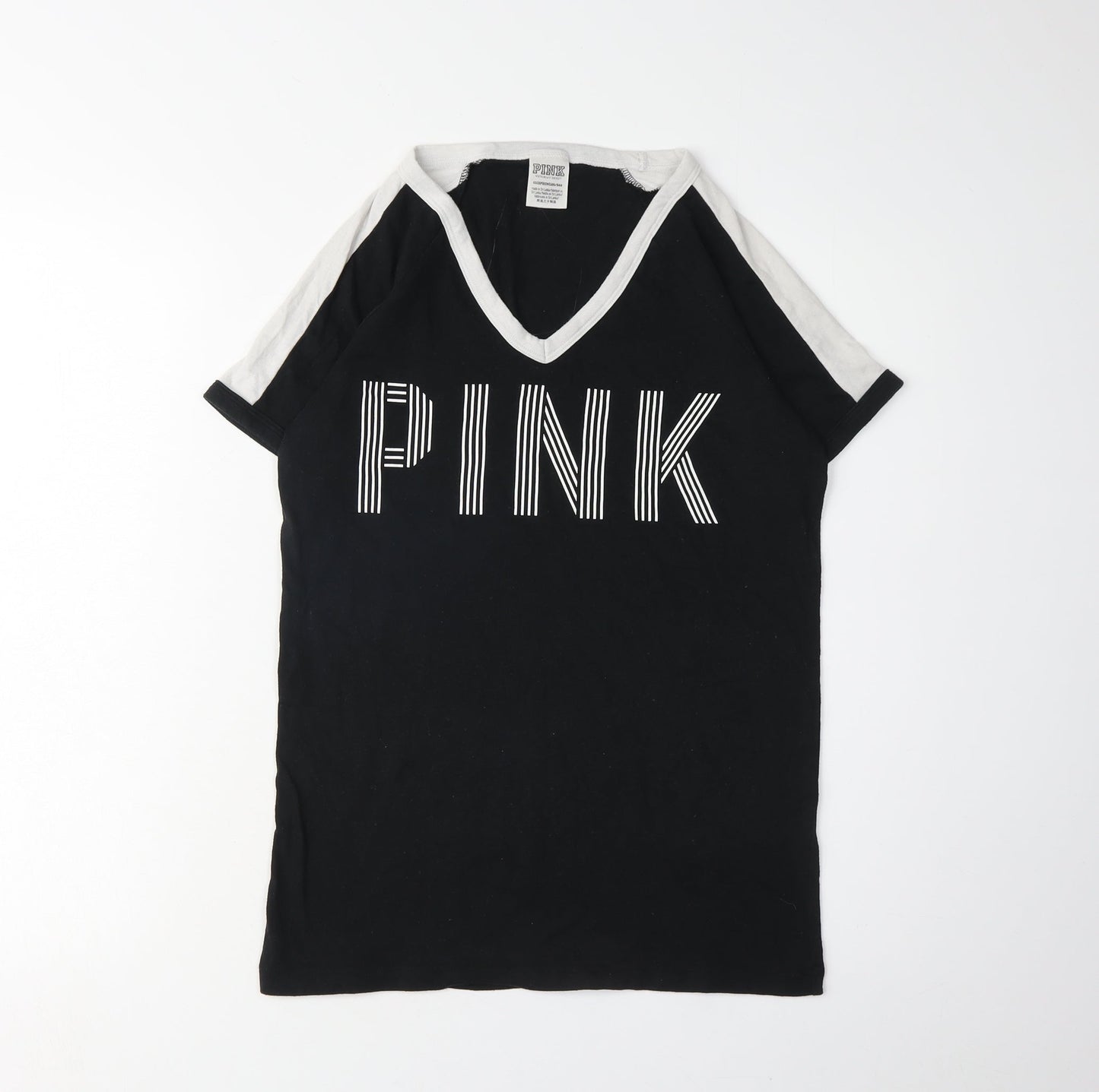 Womens UK Size XS Victoria's Secret Black Ringer T-Shirt