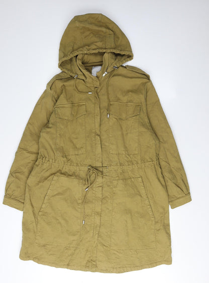 MNG Women's Green Parka Jacket Size S - Hooded Long Length