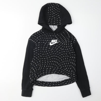 Nike Girls Black Graphic Hoodie, Size 6-7 Years, Pullover Style
