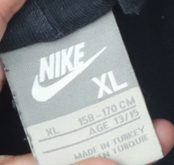 Nike Boys Black XL Pullover Hoodie with Logo, Casual Style