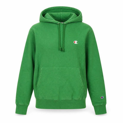Front view of Champion Green unisex hoodie, size S, pullover style
