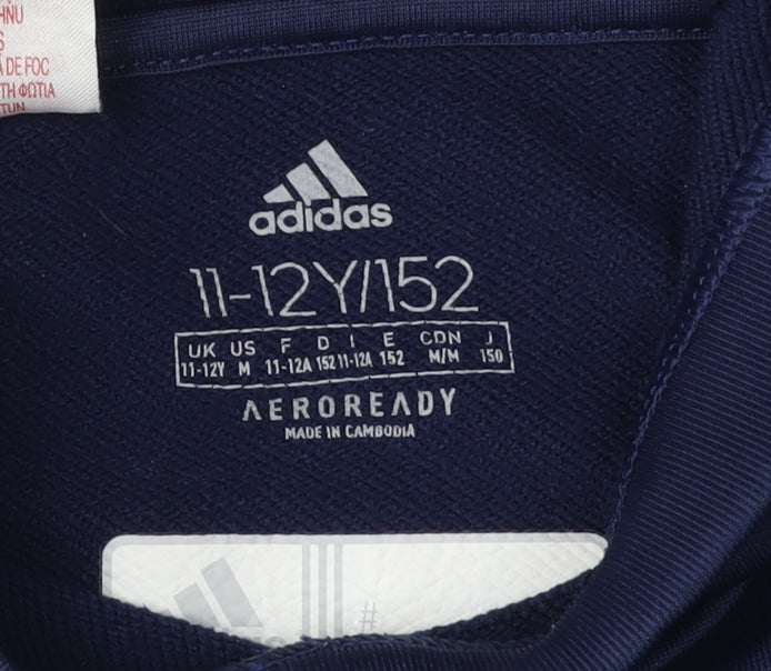 Adidas Boys Blue Pullover Hoodie 11-12 Years Sports Quick Dry