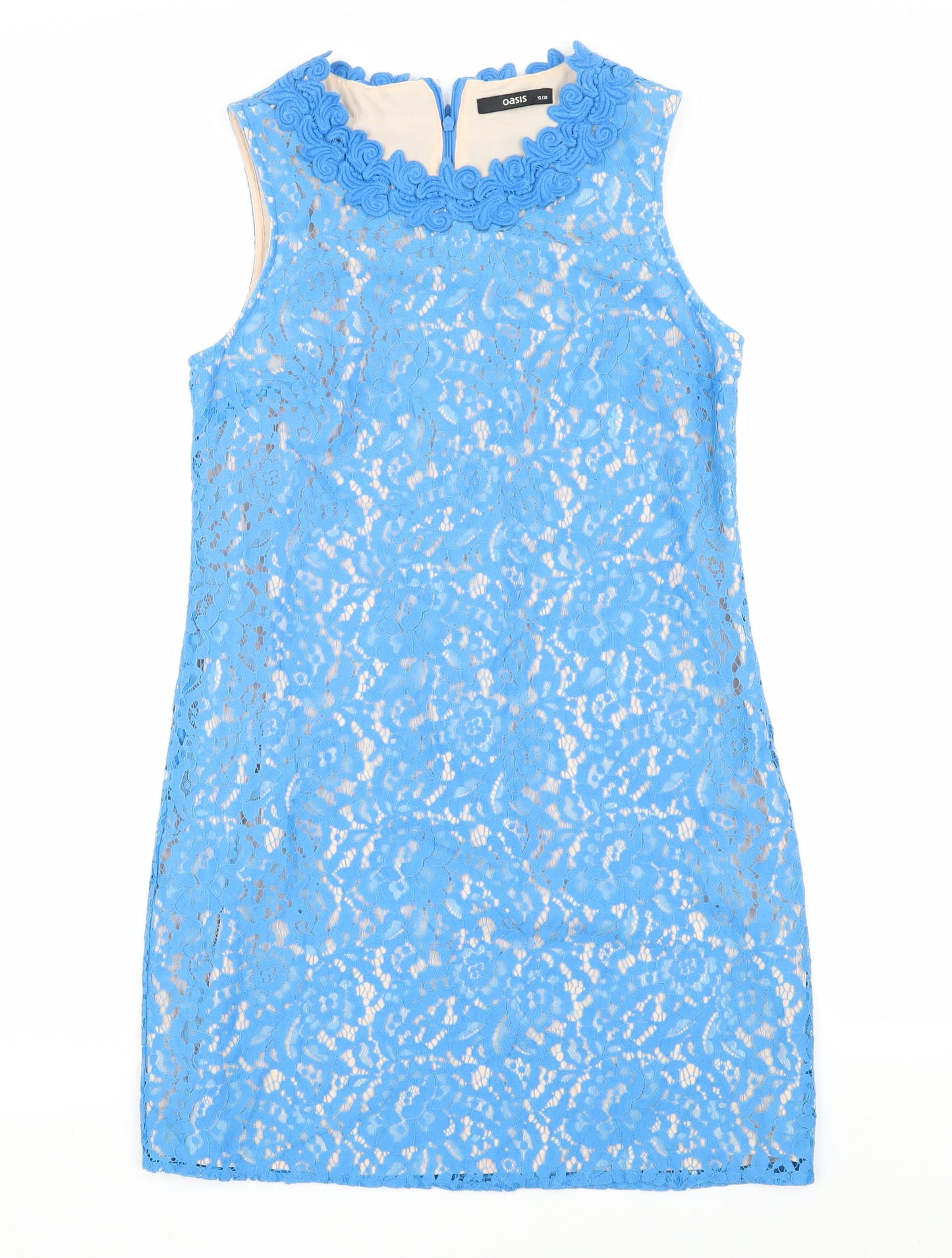 Oasis Women's Blue Sleeveless Lace Dress Size 12
