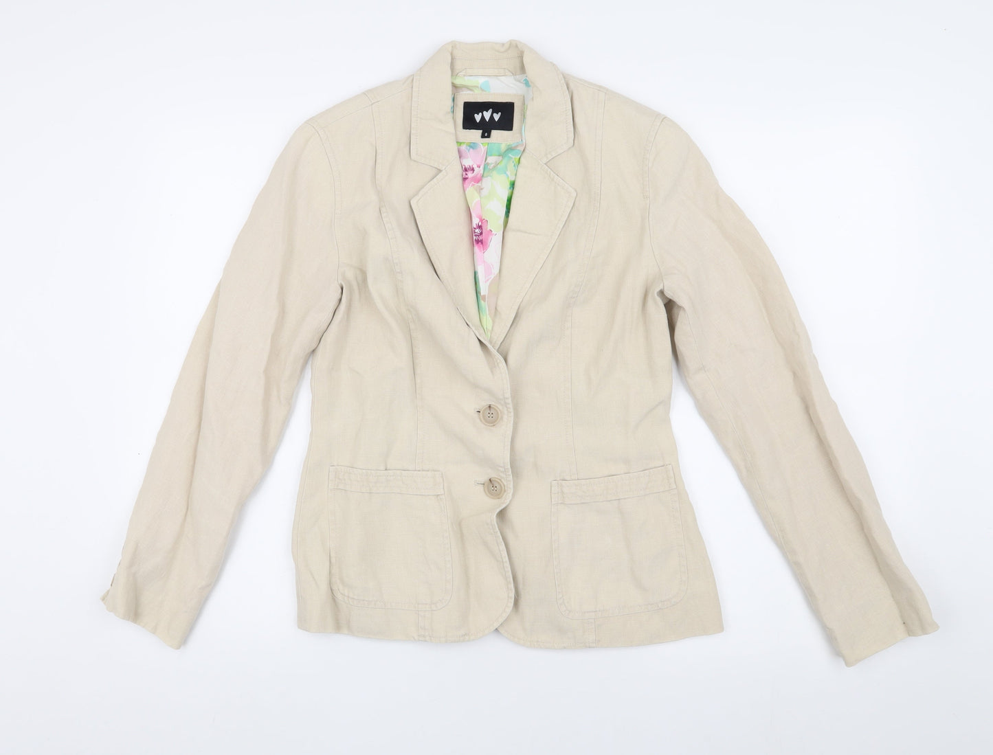 Per Una Women's Beige Blazer, Size 8, Two-Button, Cotton