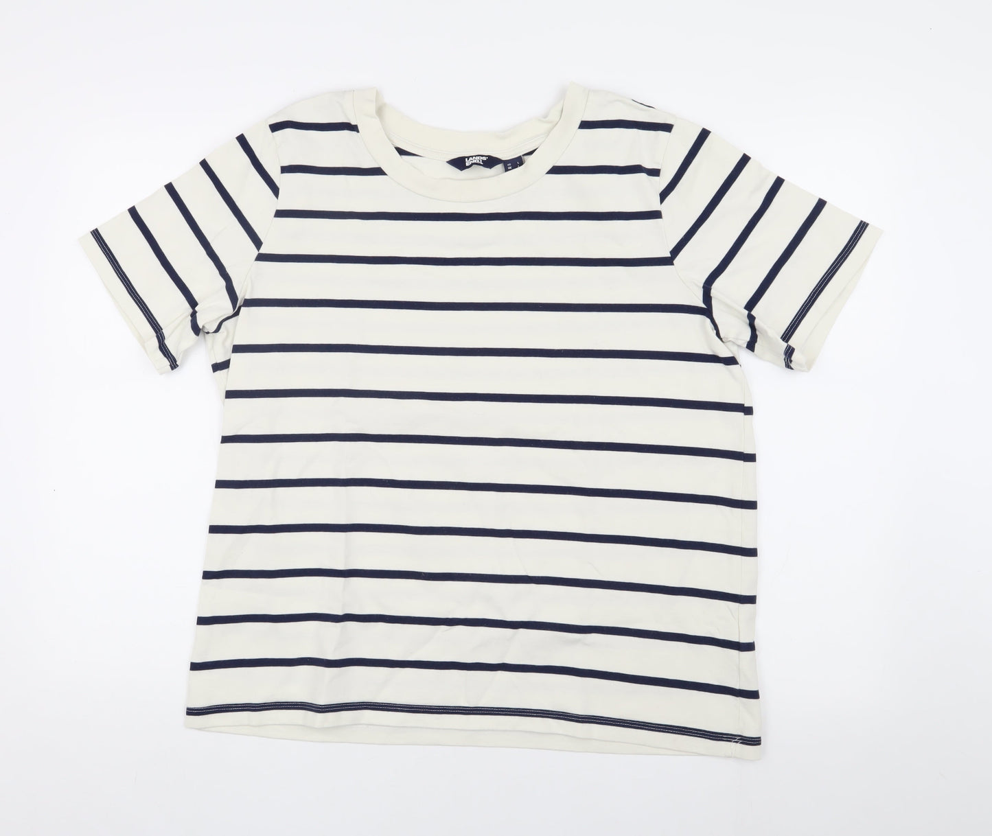Lands' End Men's White Striped T-Shirt Size L