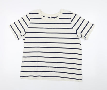Lands' End Men's White Striped T-Shirt Size L