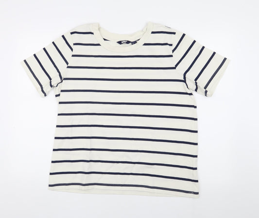 Lands' End Men's White Striped T-Shirt Size L