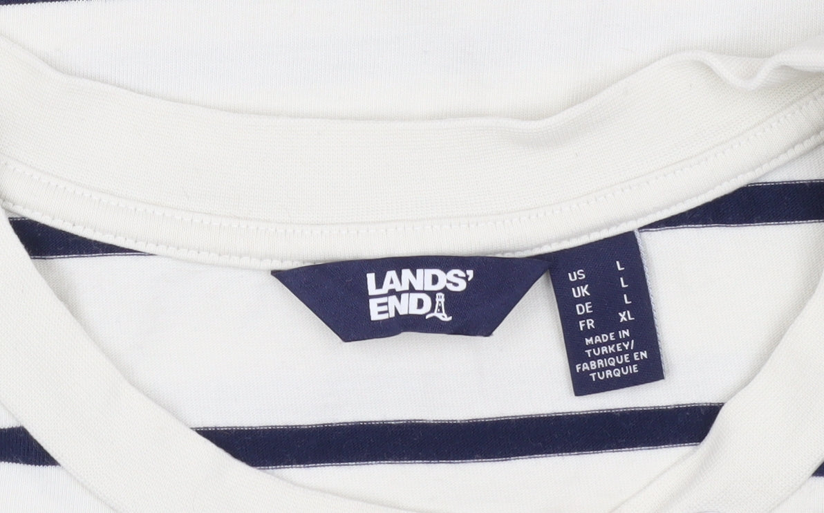 Lands' End Men's White Striped T-Shirt Size L