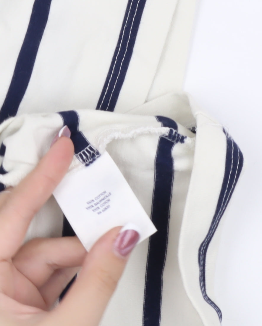 Lands' End Men's White Striped T-Shirt Size L