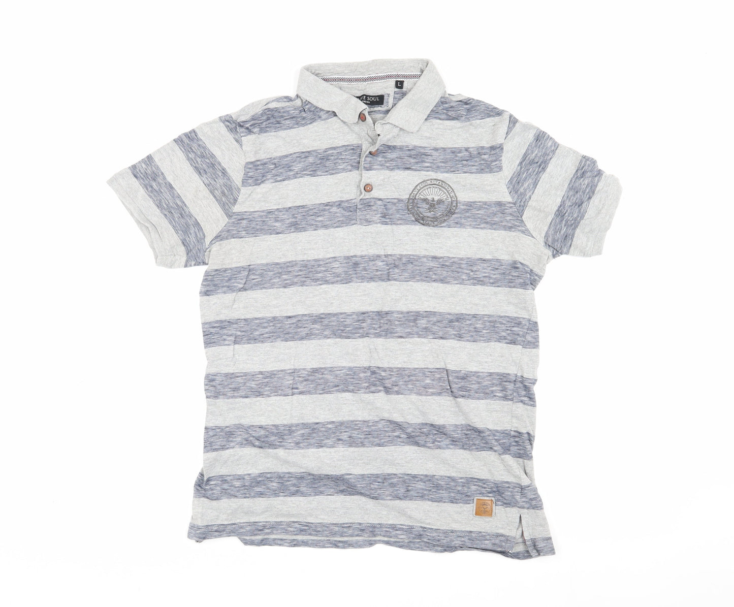 Brave Soul Men's Grey Striped Polo Large