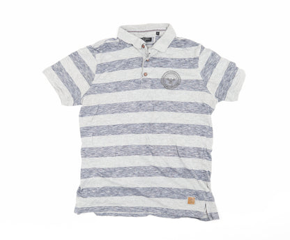 Brave Soul Men's Grey Striped Polo Large