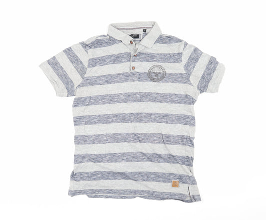 Brave Soul Men's Grey Striped Polo Large