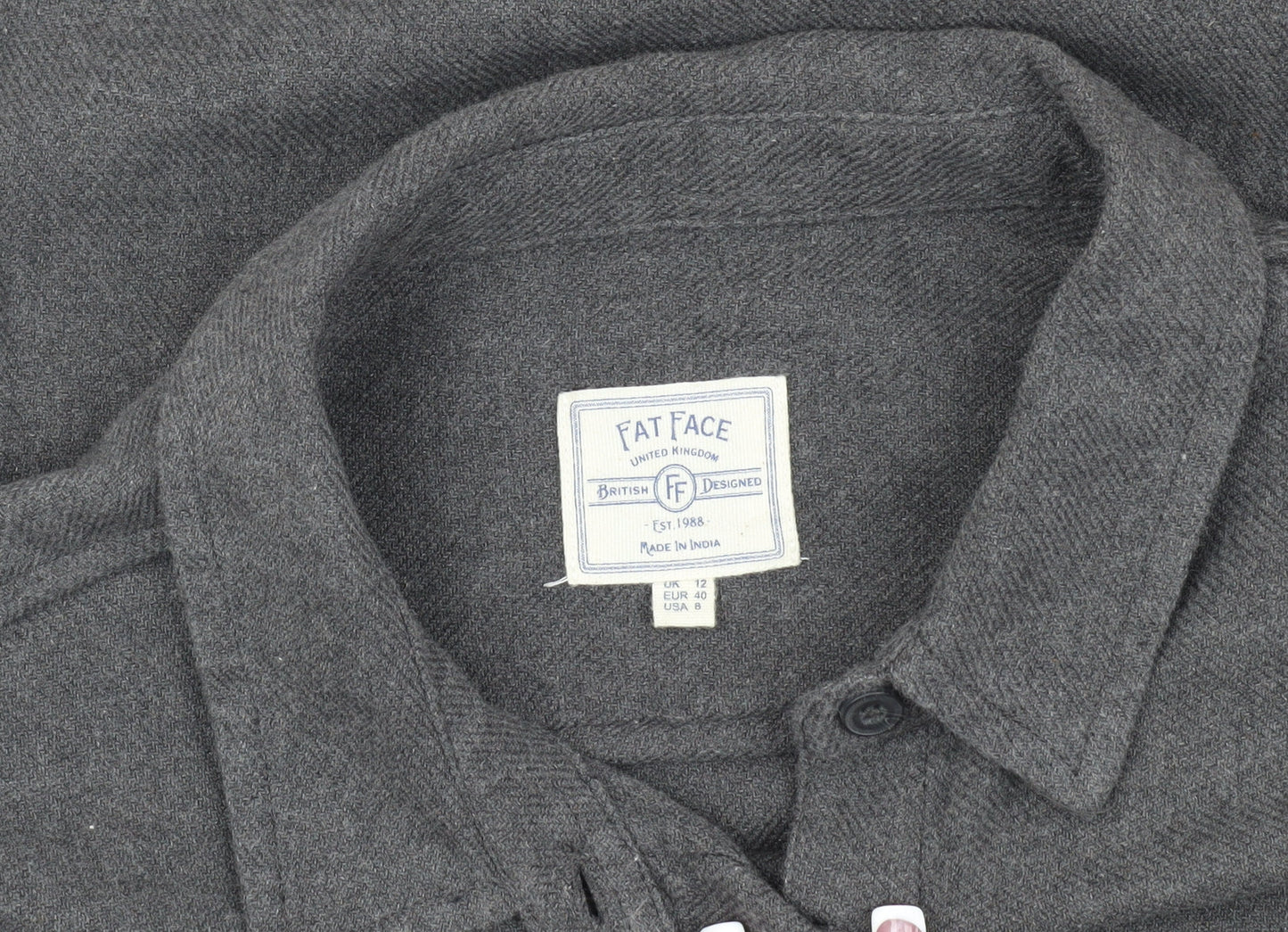 FatFace Men's Grey Long Sleeve Button-Up Shirt Size L