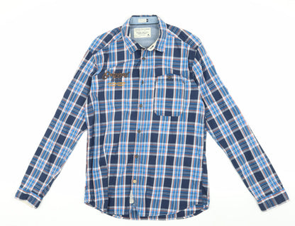 Jack & Jones Men's Blue Plaid Button-Up Shirt M