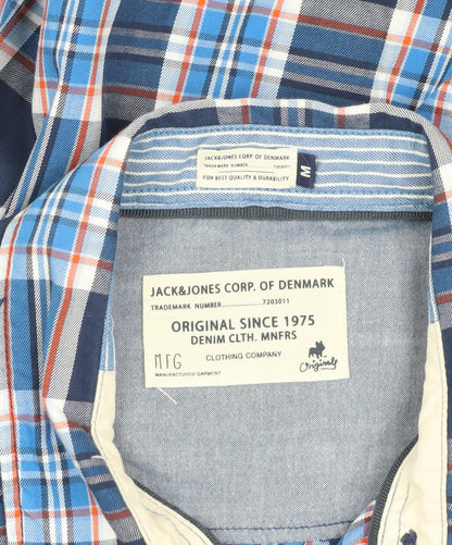 Jack & Jones Men's Blue Plaid Button-Up Shirt M