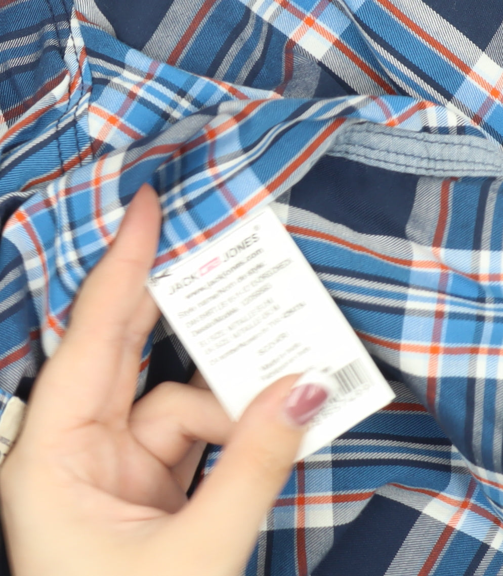 Jack & Jones Men's Blue Plaid Button-Up Shirt M