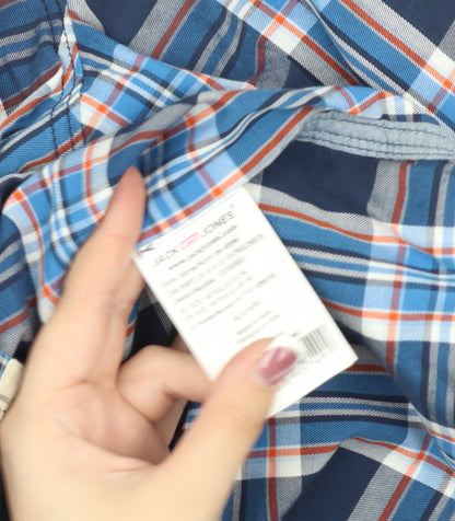 Jack & Jones Men's Blue Plaid Button-Up Shirt M