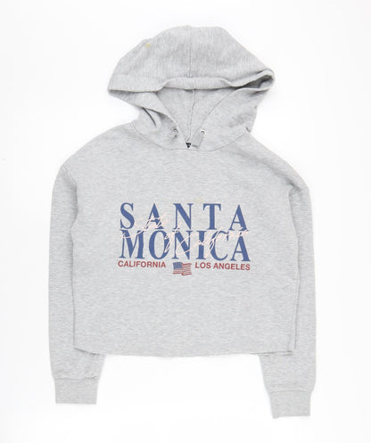 New Look Girls Grey Pullover Hoodie, Size 12-13, Graphic Print