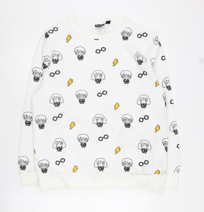 Unisex Adults UK Size L Harry Potter White Pullover Sweatshirt
