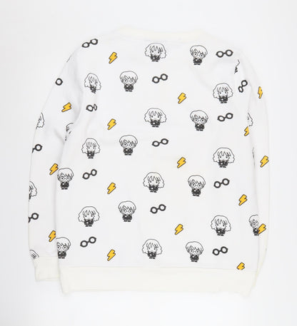 Unisex Adults UK Size L Harry Potter White Pullover Sweatshirt