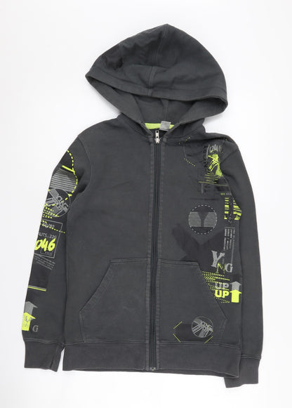 H&M Boys Black Graphic Full Zip Hoodie 12-14 Years