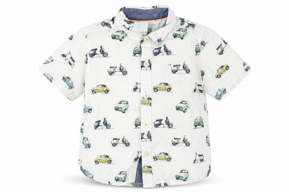 Front view of Next unisex baby car print button-up shirt 12-18m