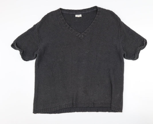 Fat Face Women's Black V-Neck Knit Pullover M