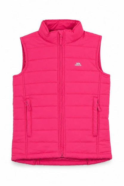 Front view of Trespass girls’ pink bodywarmer jacket 11 years