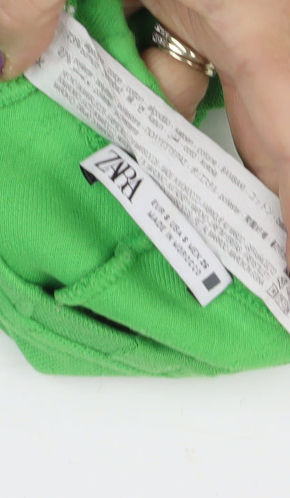 Zara Women's Green Sweatshirt - Small, Crew Neck, Casual