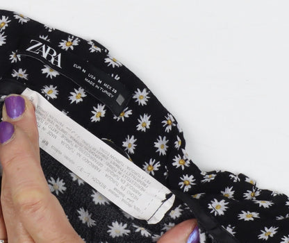 Zara Women's Black Floral A-Line Skirt Size M