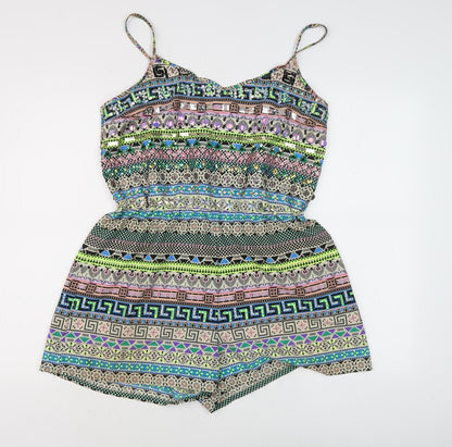 Next Women's Multicoloured Geometric Sleeveless Playsuit Size 12