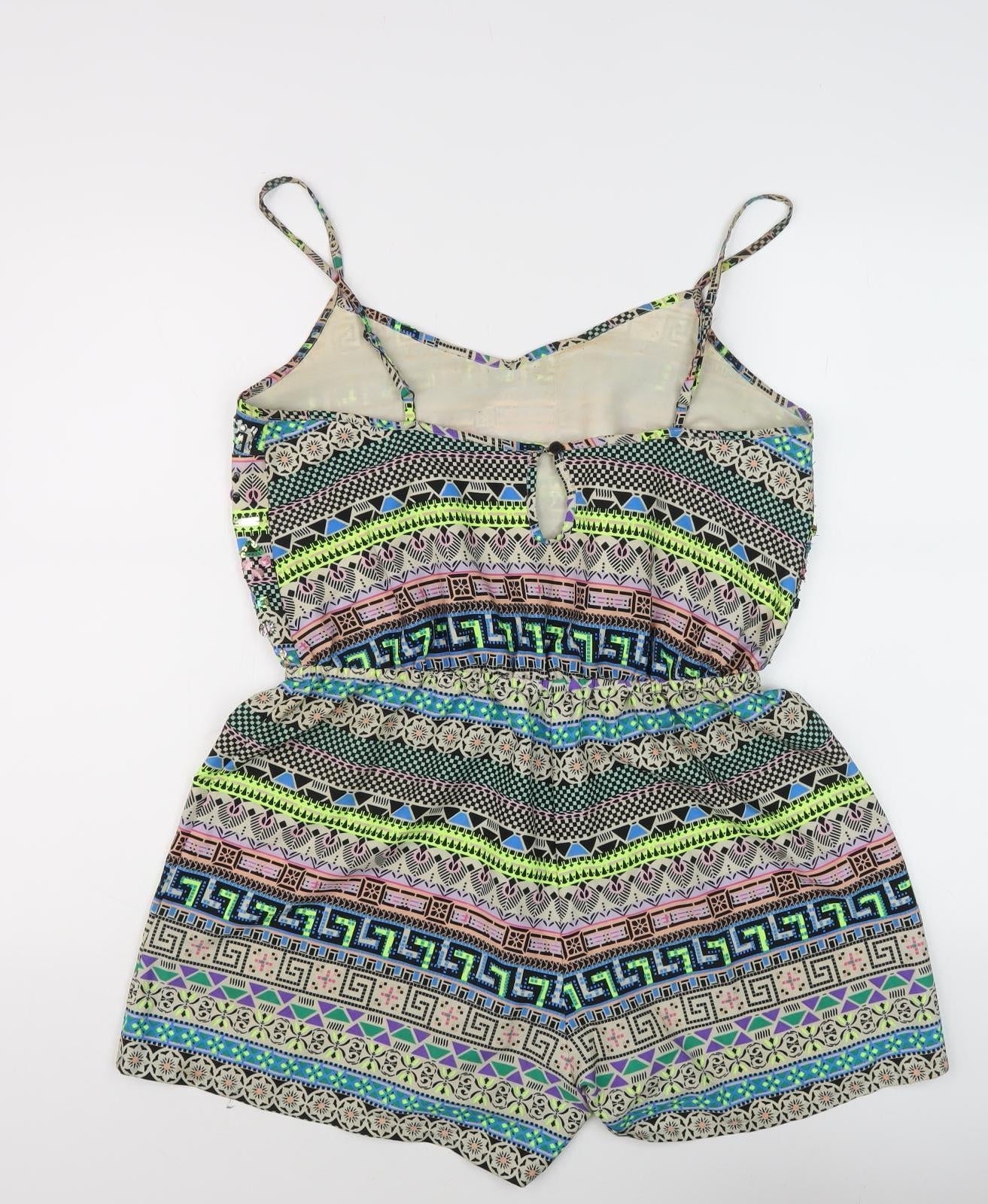 Next Women's Multicoloured Geometric Sleeveless Playsuit Size 12