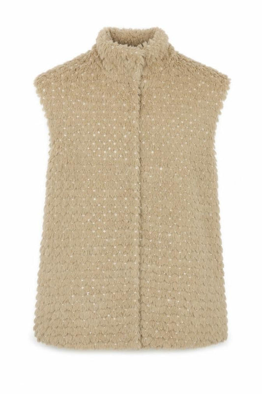 Front view of Mayoral Beige Teen Sequin Waistcoat in, size 14