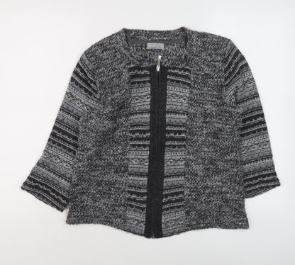 Marks and Spencer Women's Grey Striped Full Zip Jumper M
