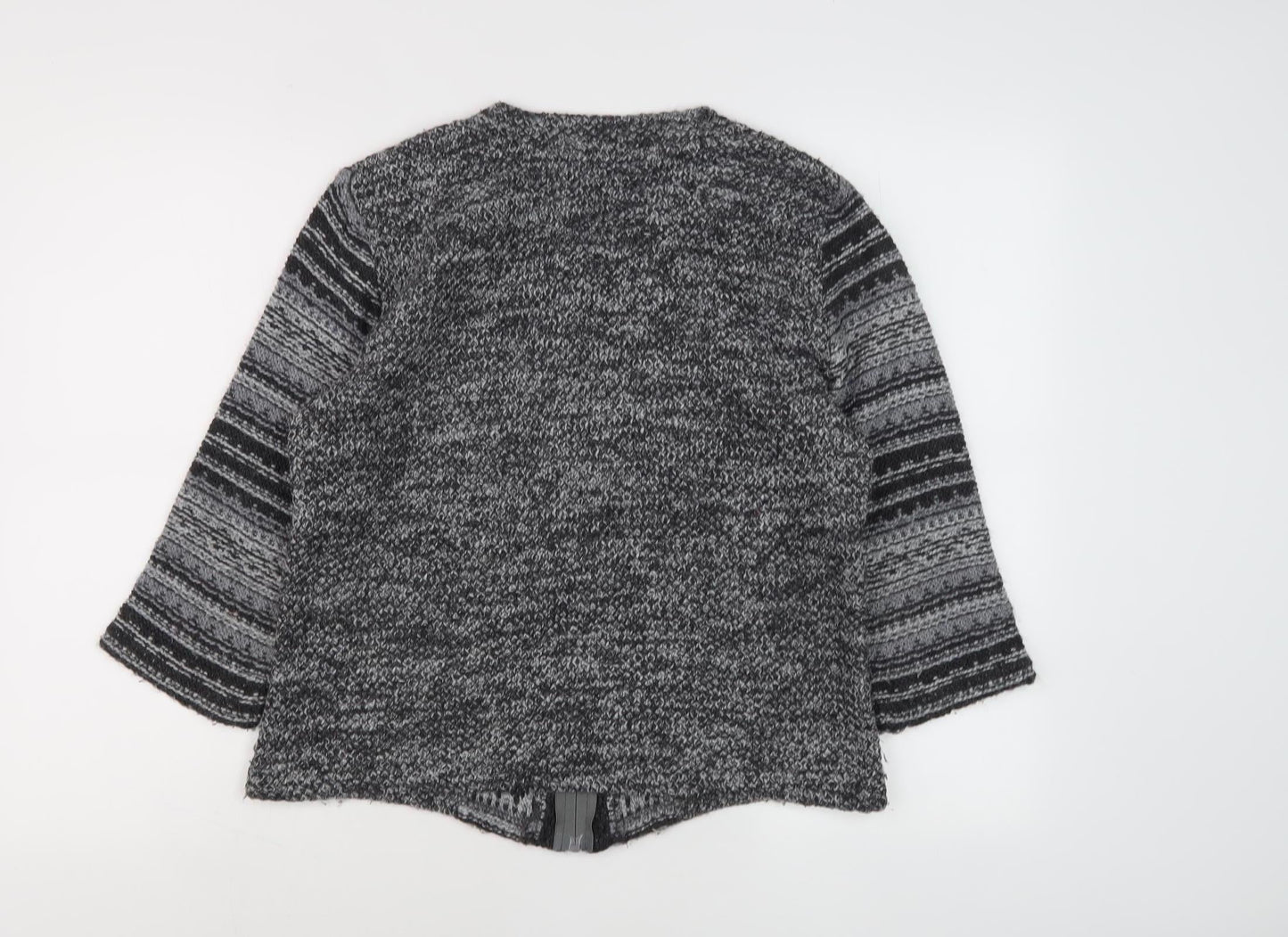 Marks and Spencer Women's Grey Striped Full Zip Jumper M