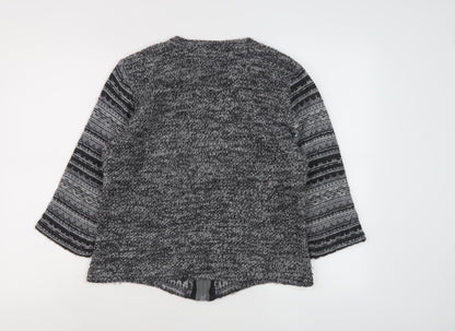 Marks and Spencer Women's Grey Striped Full Zip Jumper M