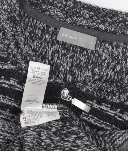 Marks and Spencer Women's Grey Striped Full Zip Jumper M