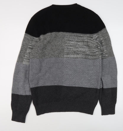 Diesel Men's Black Grey Pullover Jumper, Size S, Striped
