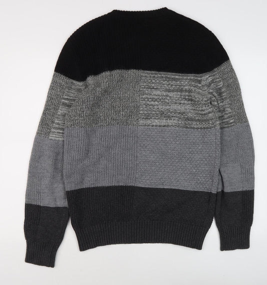 Diesel Men's Black Grey Pullover Jumper, Size S, Striped