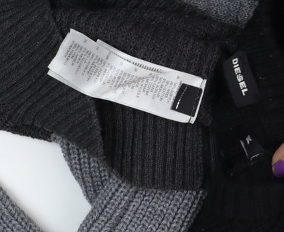 Diesel Men's Black Grey Pullover Jumper, Size S, Striped