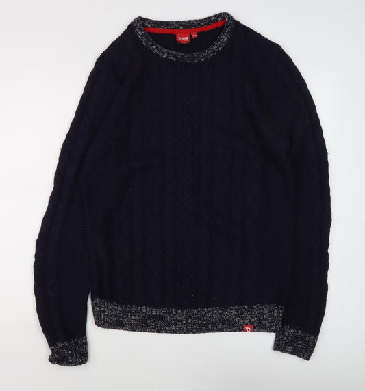 D555 Men's Blue Cable-Knit Pullover Jumper, Size L