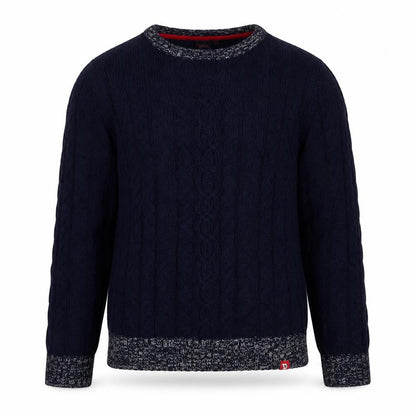 D555 Men's Blue Cable-Knit Pullover Jumper, Size L