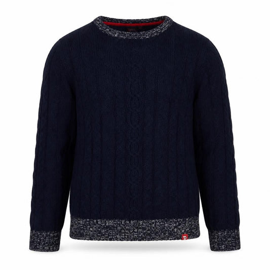 D555 Men's Blue Cable-Knit Pullover Jumper, Size L