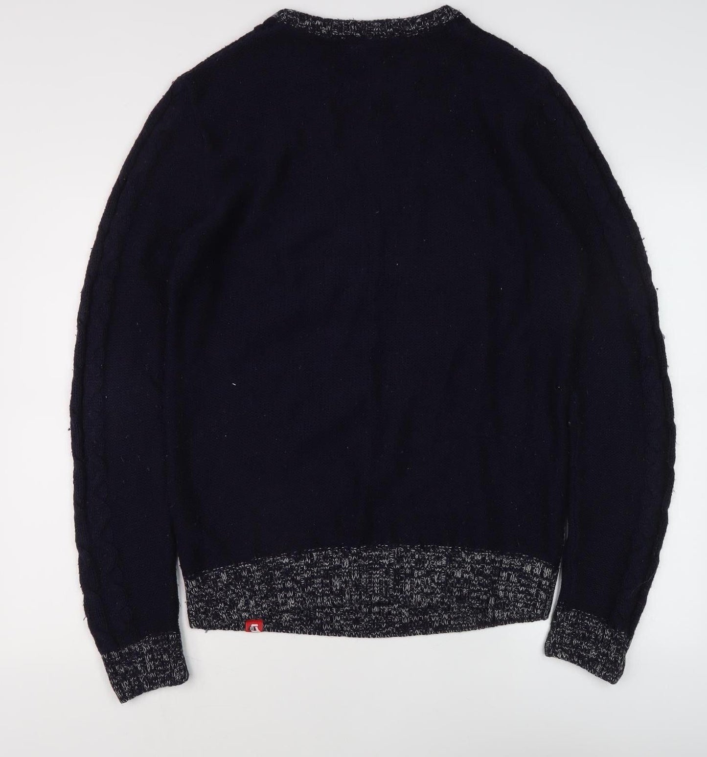 D555 Men's Blue Cable-Knit Pullover Jumper, Size L