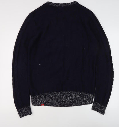 D555 Men's Blue Cable-Knit Pullover Jumper, Size L